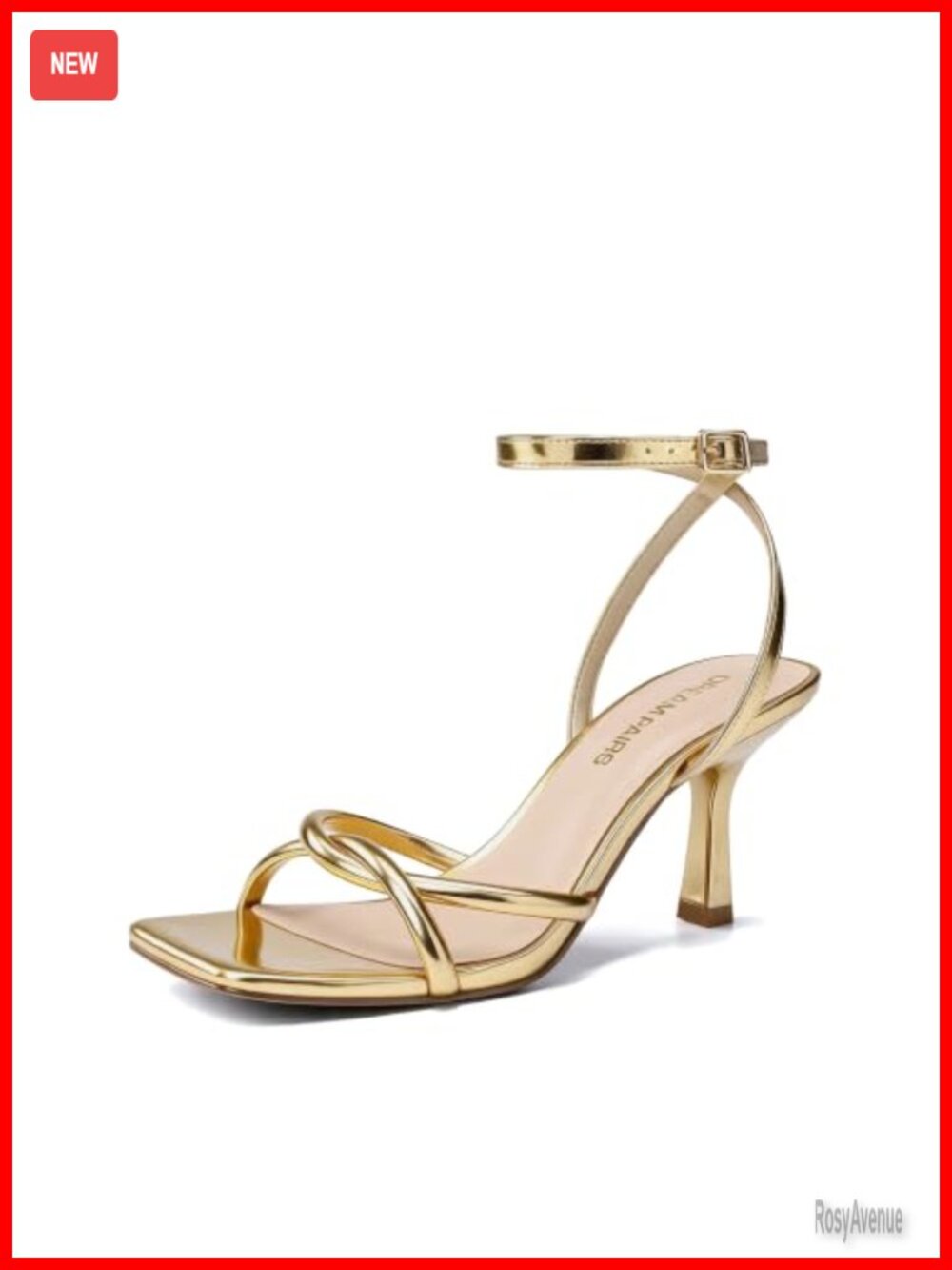 Kitten Low Heel Ankle Strap Sandals Square Toe Faux Leather Dress